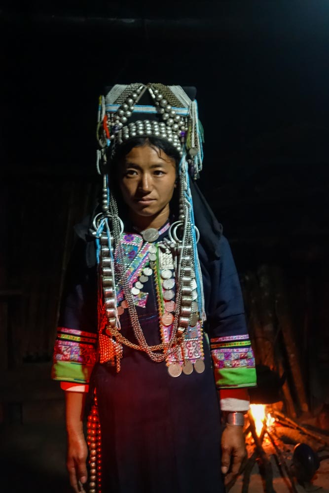 Day 2 trek - The Chief's wife in traditional Akha dress