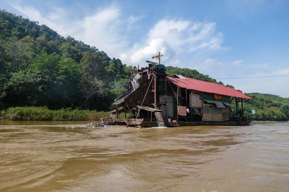 Gold mining ship on Nam Ou River