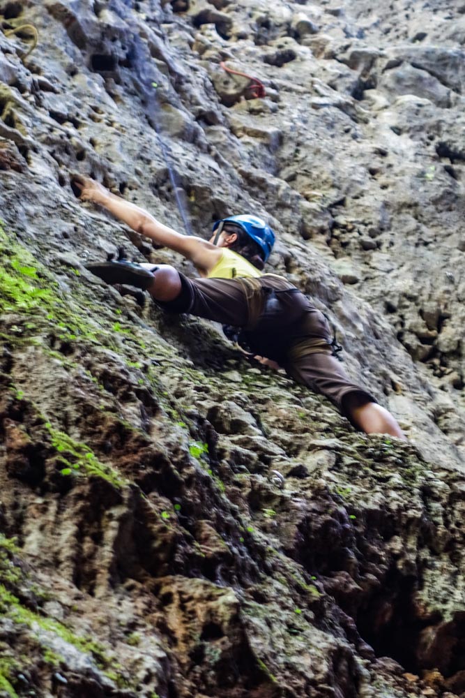 Moni in action!! First time outdoor climbing  and on top a 6A