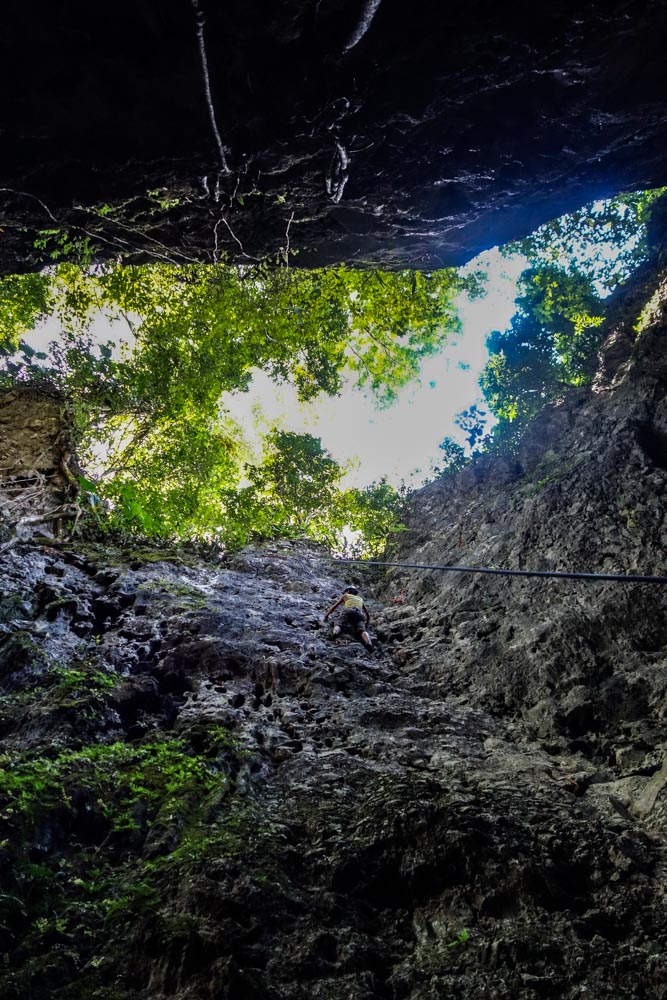 Moni in action!! First time outdoor climbing  and on top a 6A