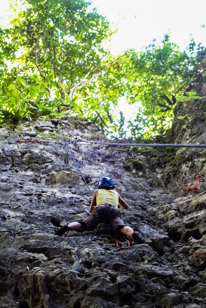 Moni in action!! First time outdoor climbing  and on top a 6A