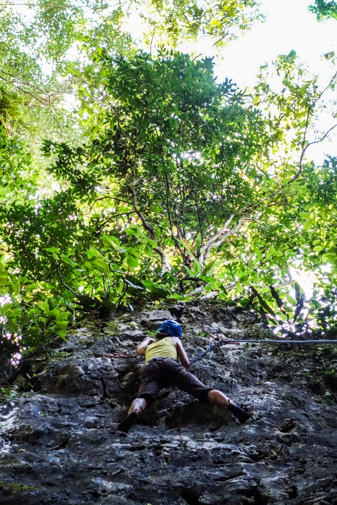 Moni in action!! First time outdoor climbing  and on top a 6A