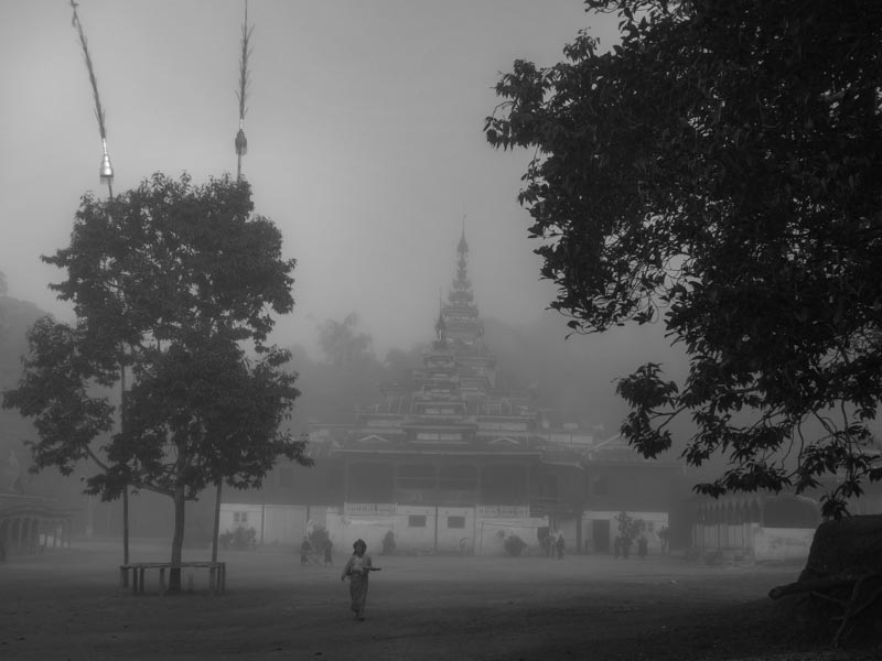 Monastery in a foggy morning