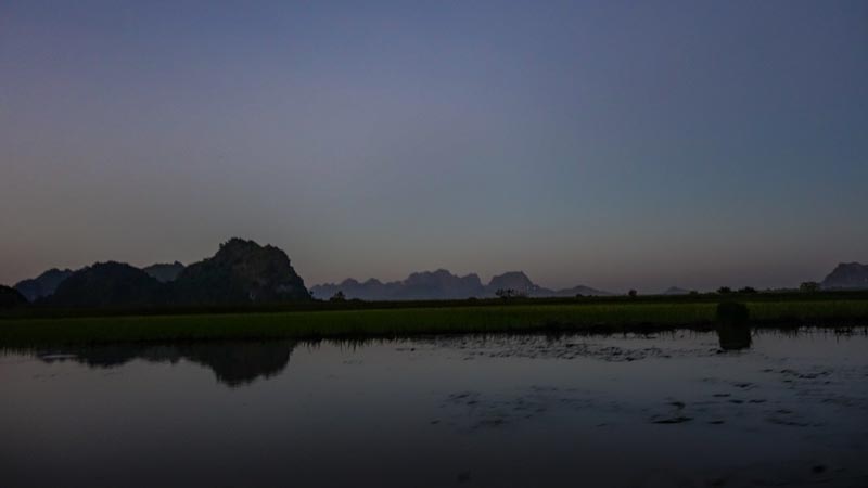 Night falling over the countryside at Saddan cave