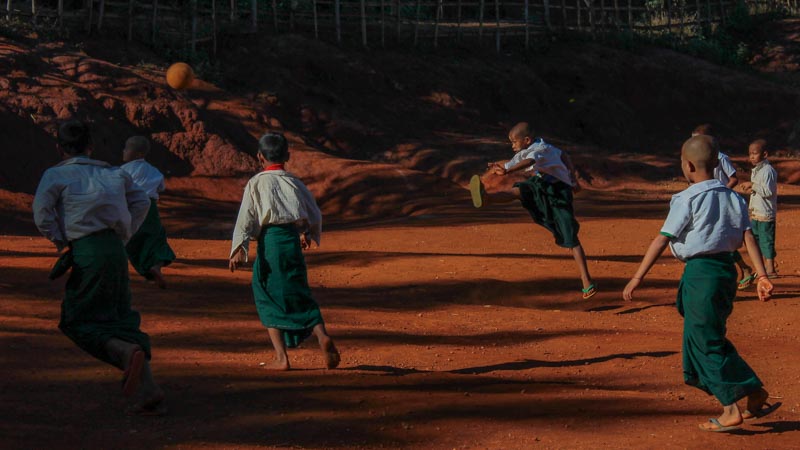 Schoolboys playing soccer