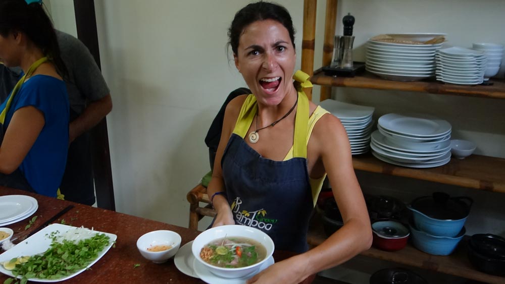 Moni with her freshly prepared Pho Bo